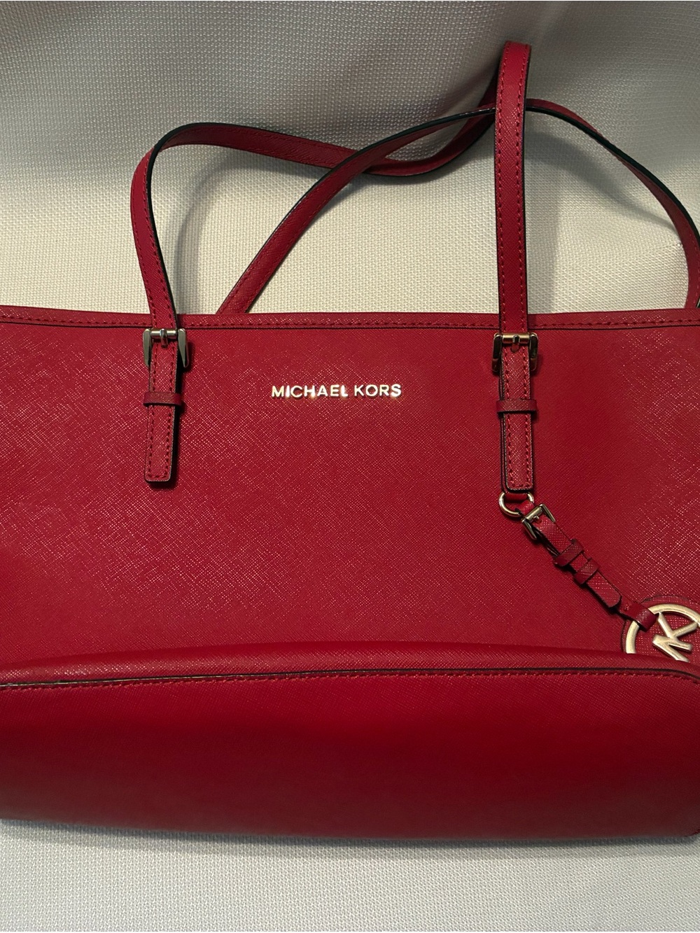 Michael Kors Red Saffiano Tote with Gold Hardware
